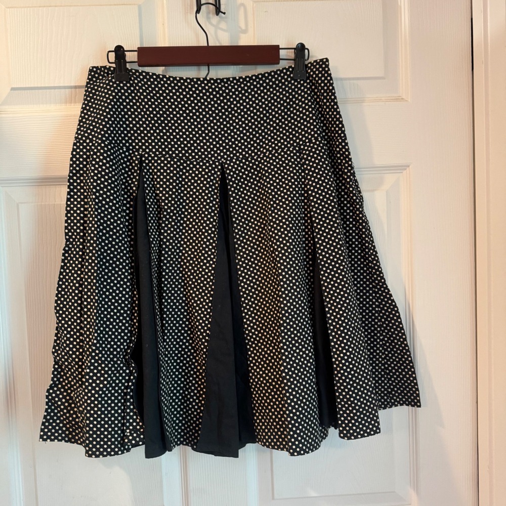 Mix Nouveau Skirt Women L Black Polka Dot Pleated A-Line Cotton Retro 5503